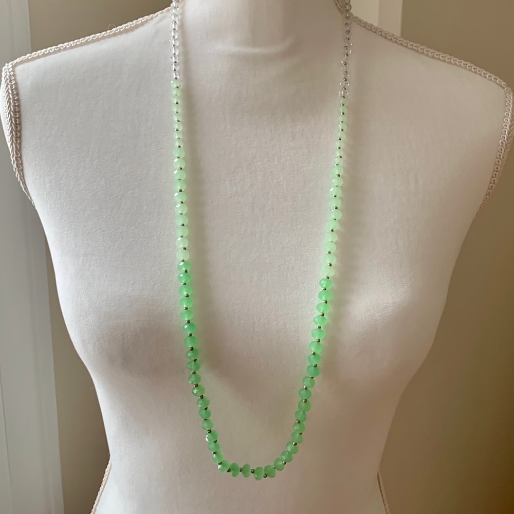 Green ombré long beaded necklace